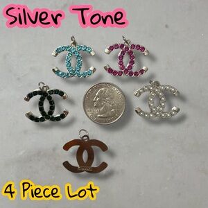 4 Piece Lot Silver Tone CC Zipper Pull Button Charm Pendant